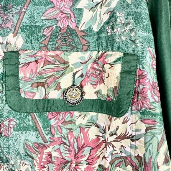 Vintage River Edge Silk Floral Windbreaker Bomber Jacket Size Large Green - Picture 4 of 8